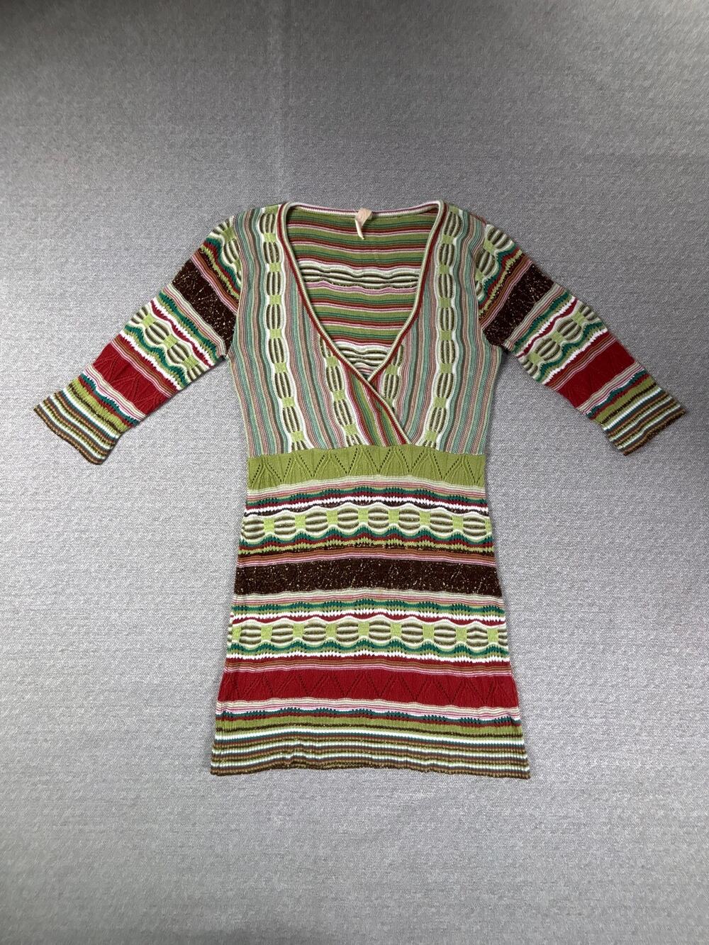 Pink Rose Sz M Multi Color Striped Knit Mini Dress Festival Boho Y2K Style Retro
